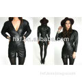 black leather short catsuit